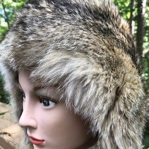 Warm Vintage Trapper Fur Hat w Earflaps